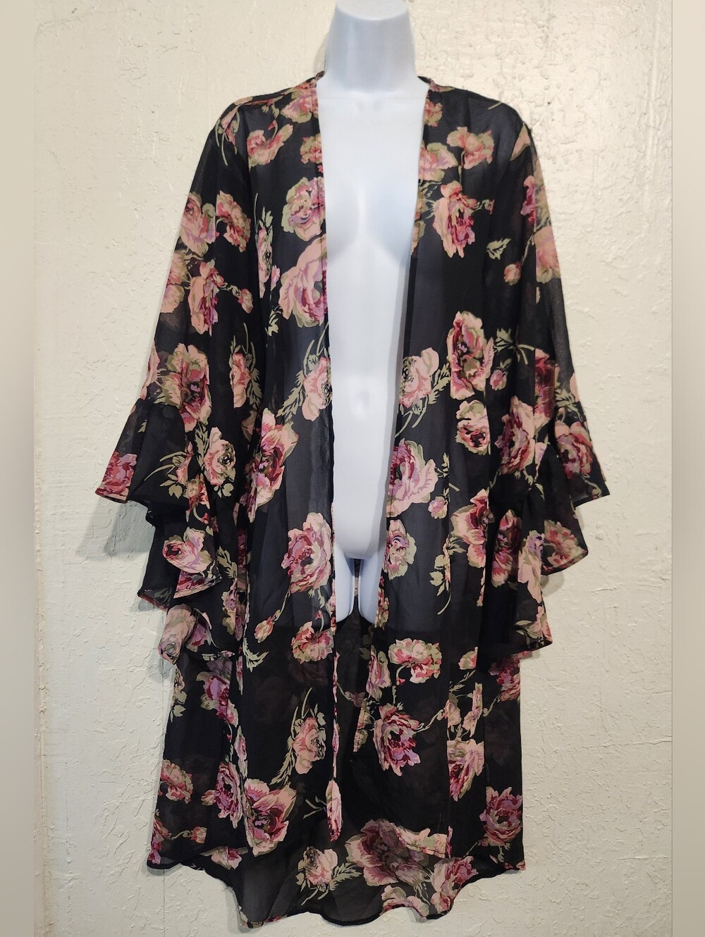 Live 4 Truth "Follow Me" Floral Ruffle- Sleeve Kimono Duster NWOT SZ 1x